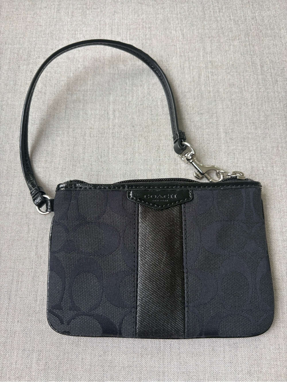 Coach Black Signature Wristlet with Leather Strap
